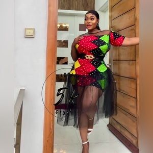 Multicolored Dress with Tulle detail.